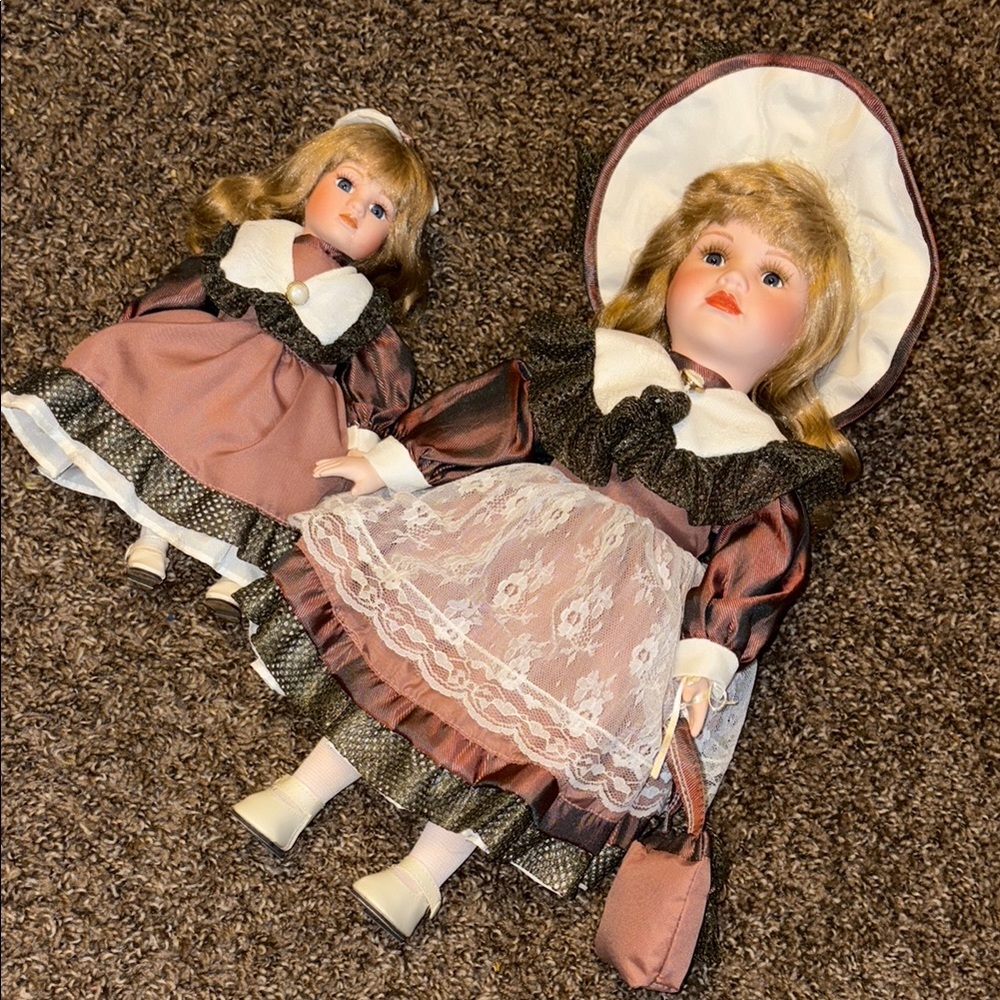 Vintage White and Green Dolls with Accessories